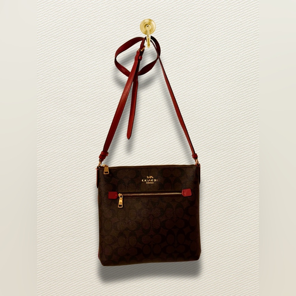 Coach Rowan File Bag in Classic Red and Brown